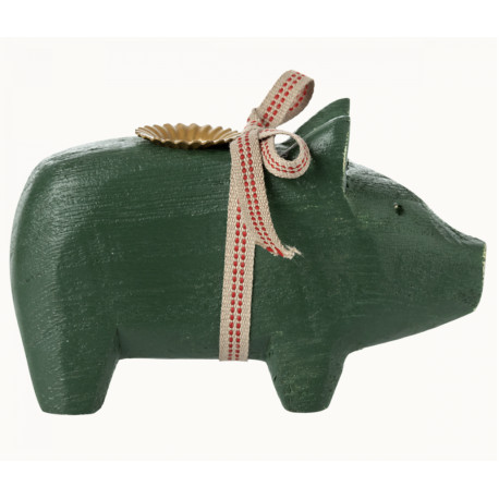 FORUDBESTILLING Maileg Pig candle holder, Small - Dark green